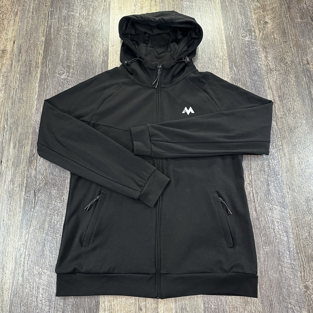 Mentality Men's Lightweight‎ High Neck Gym Hoodie Full Zip Sweatshirt Sz M Black